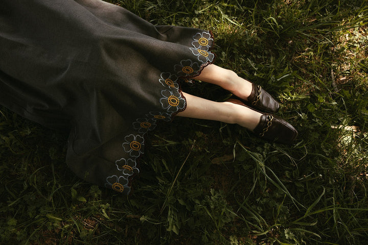 Grey Circle Skirt with Flower Border - Grey - Posh New York