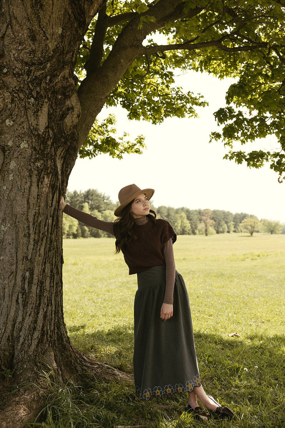 Grey Circle Skirt with Flower Border - Grey - Posh New York