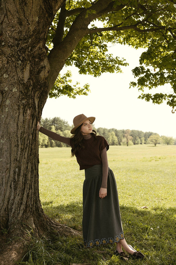 Grey Circle Skirt with Flower Border - Grey - Posh New York