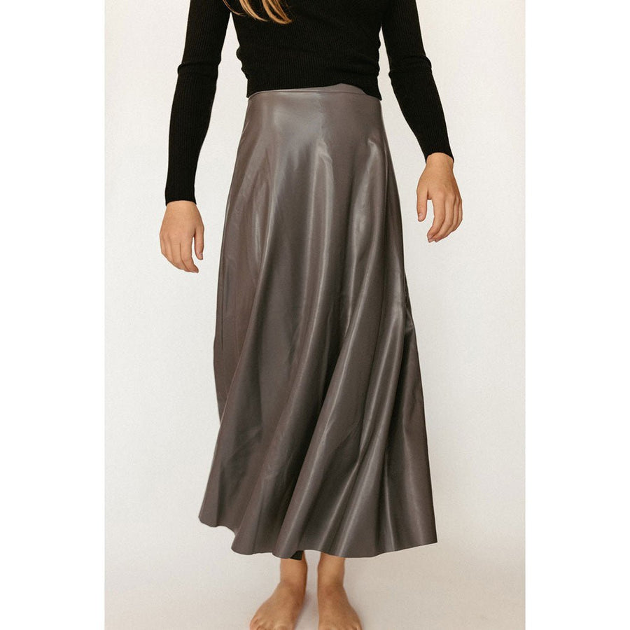 Grey Leather Maxi Skirt - Posh New York