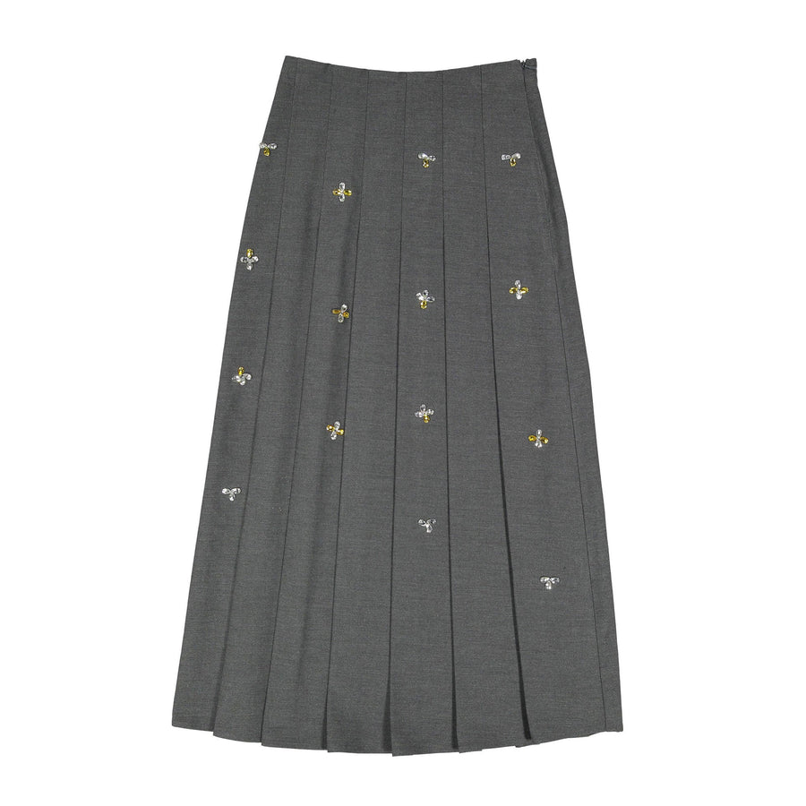 Grey Pleated Skirt with Jewels - Grey - Posh New York