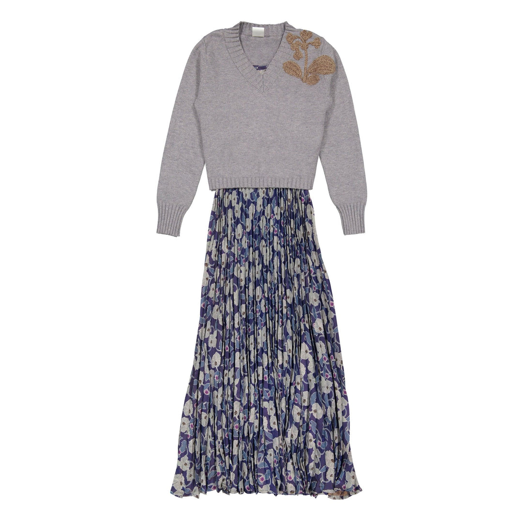 Grey V Neck Detalied Sweater - Grey - Posh New York