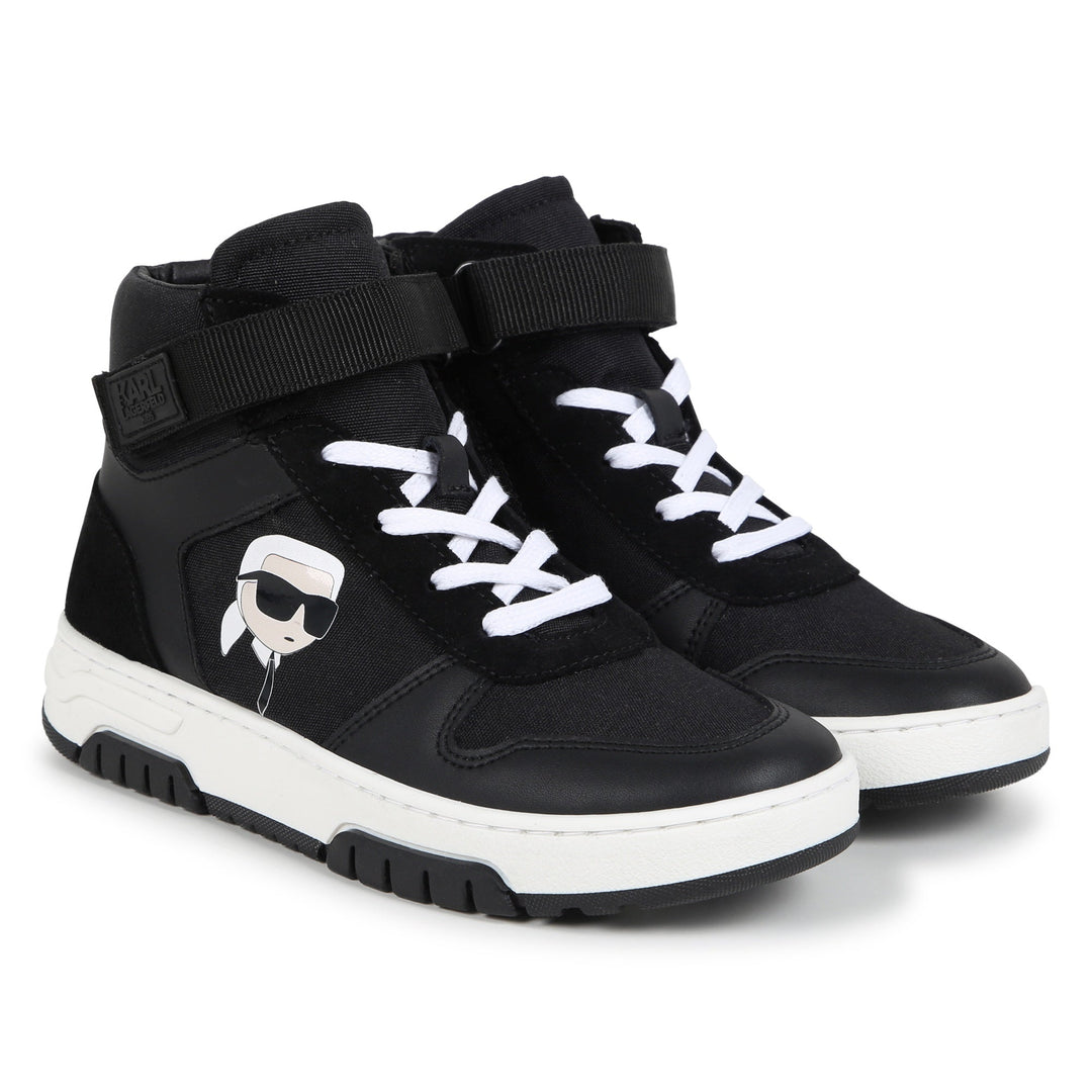 High Top Sneaker with Karl Branded Print - Black - Posh New York