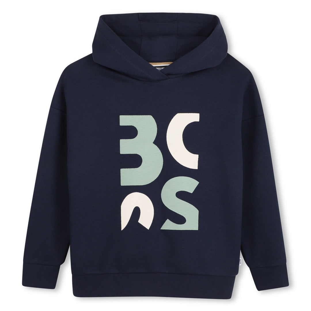 Hooded Sweatshirt With Graphic Boss Logo - 849 Navy - Posh New York