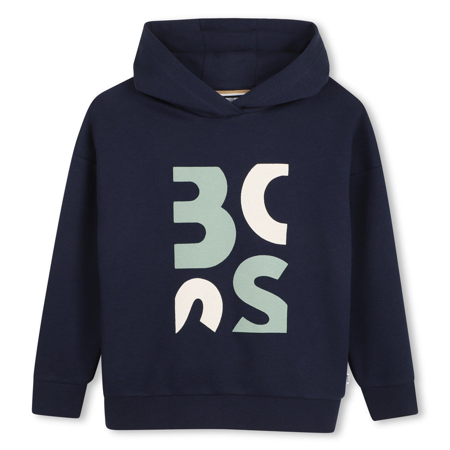 Hooded Sweatshirt With Graphic Boss Logo - 849 Navy - Posh New York