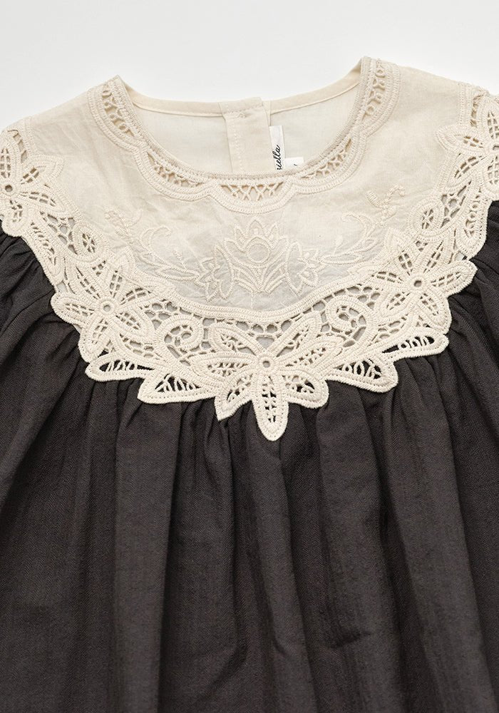 Kaya Dress With Beautiful White Collar - Charcoal - Posh New York