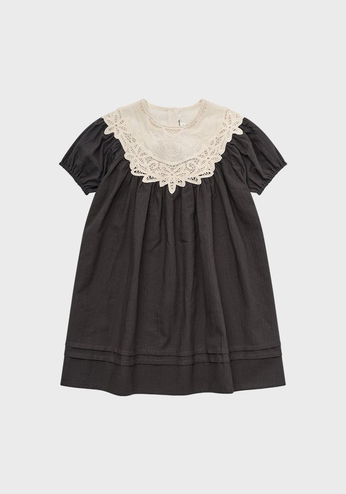 Kaya Dress With Beautiful White Collar - Charcoal - Posh New York