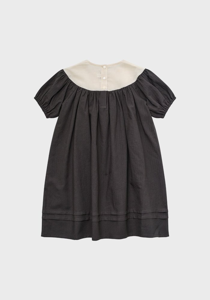 Kaya Dress With Beautiful White Collar - Charcoal - Posh New York