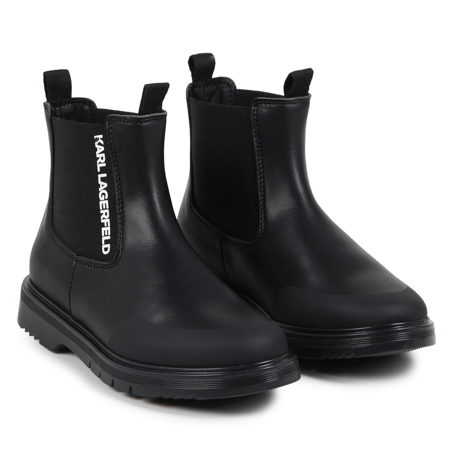 Kid Boot in Faux Leather and Rubber Effect - Black - Posh New York