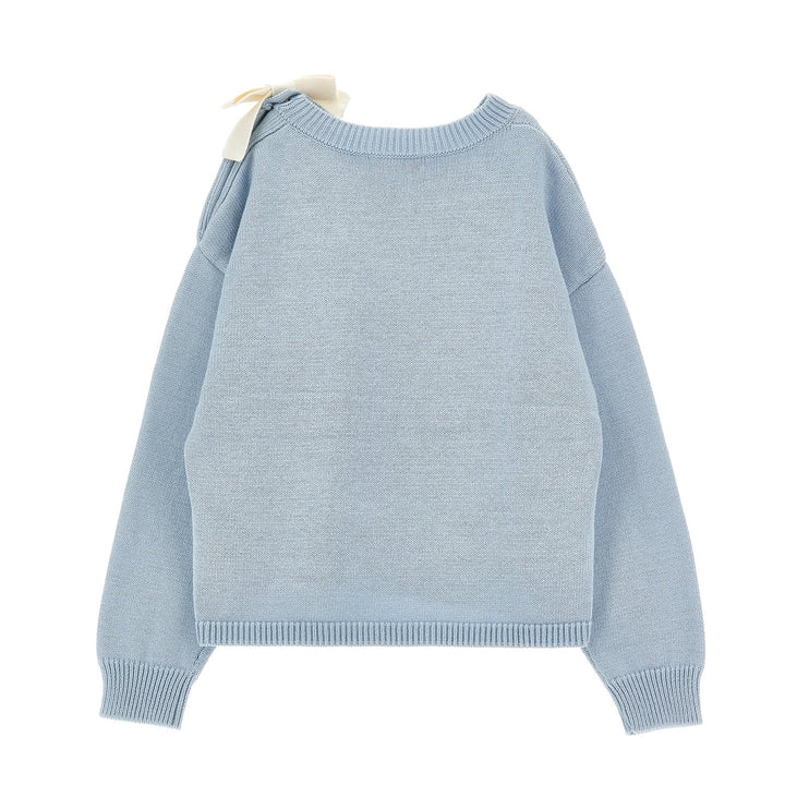 Knit Logo Sweater With Button On Shoulder With Bow - 0058 Baby Blue - Posh New York