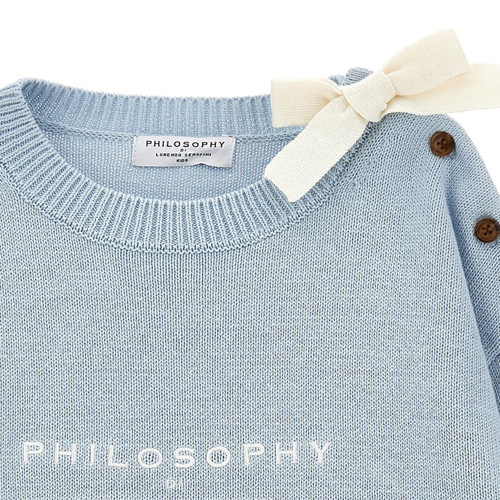 Knit Logo Sweater With Button On Shoulder With Bow - 0058 Baby Blue - Posh New York
