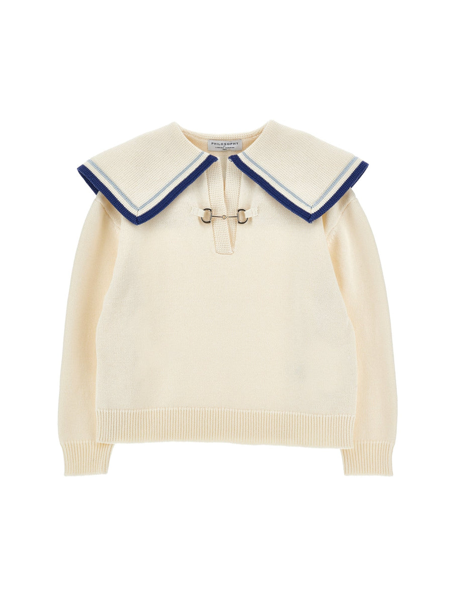 Knit Sweater With Sailor Collar - 0156 Off White - Posh New York