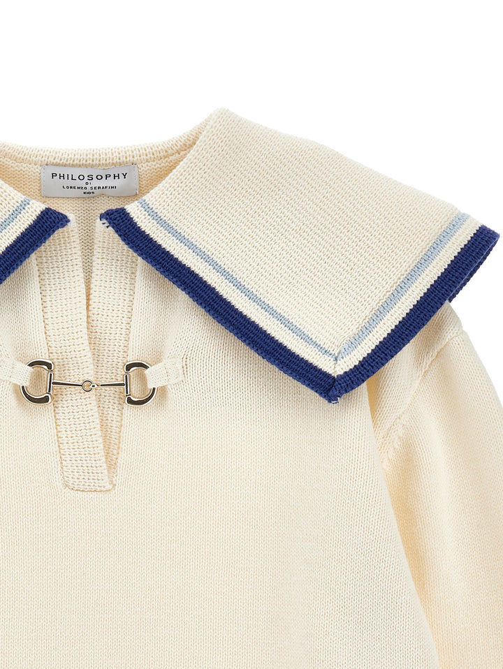 Knit Sweater With Sailor Collar - 0156 Off White - Posh New York