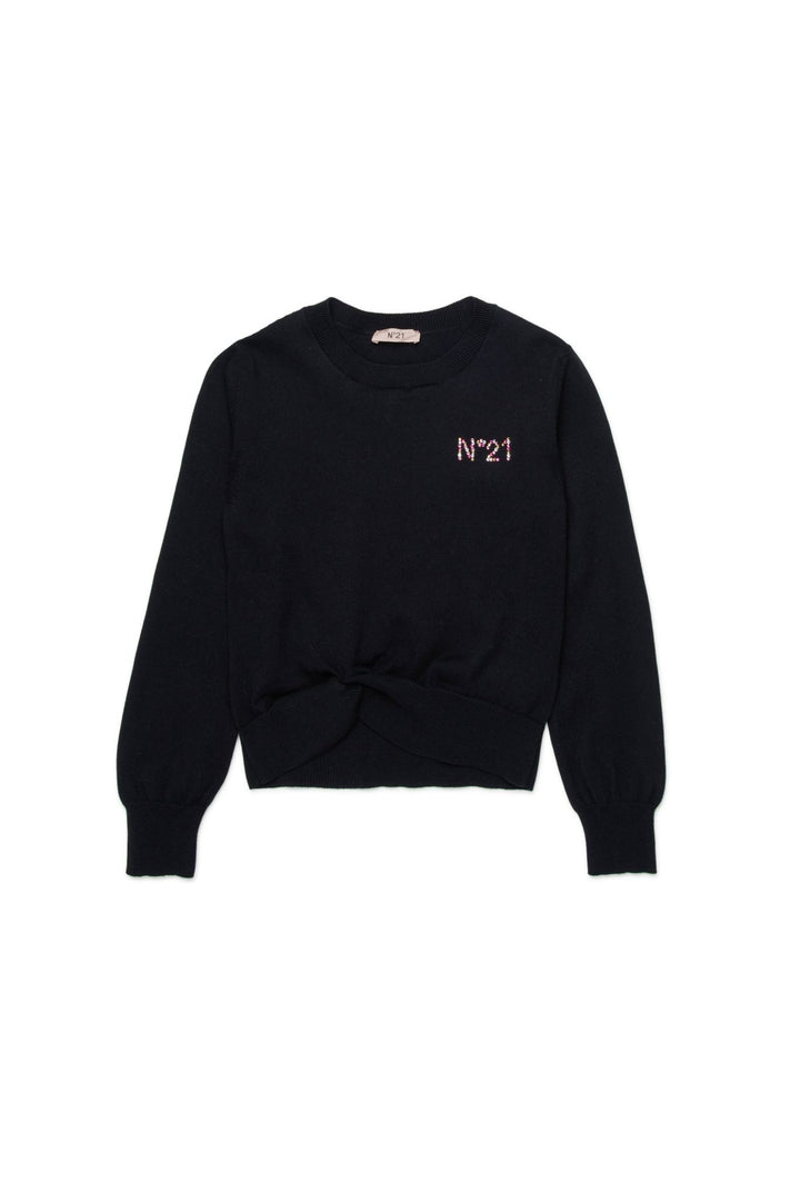 Knit Sweater Wuth Twisted Hem - Black - Posh New York