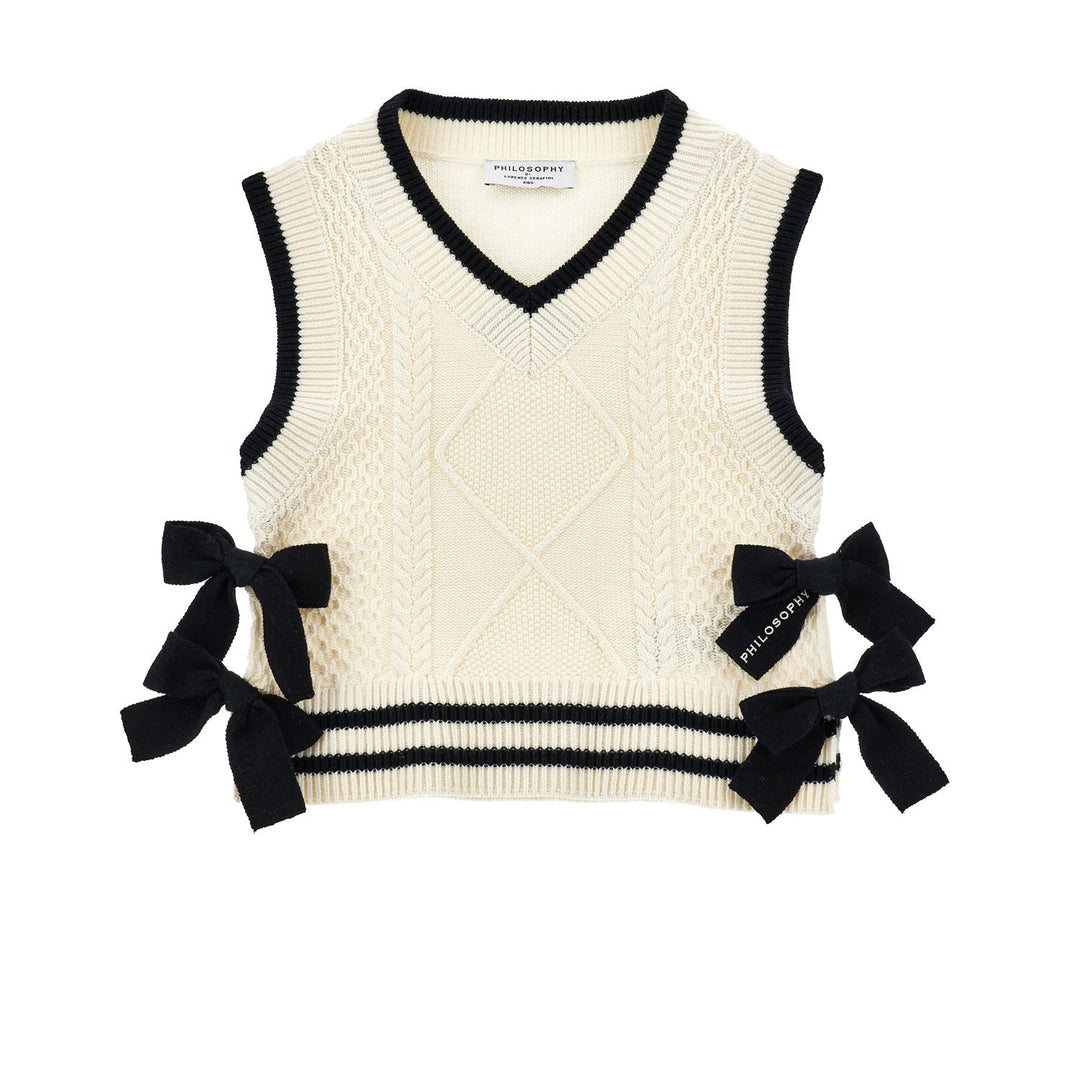 Knit Vest With Bows On Sides - 0150 Ivory - Posh New York