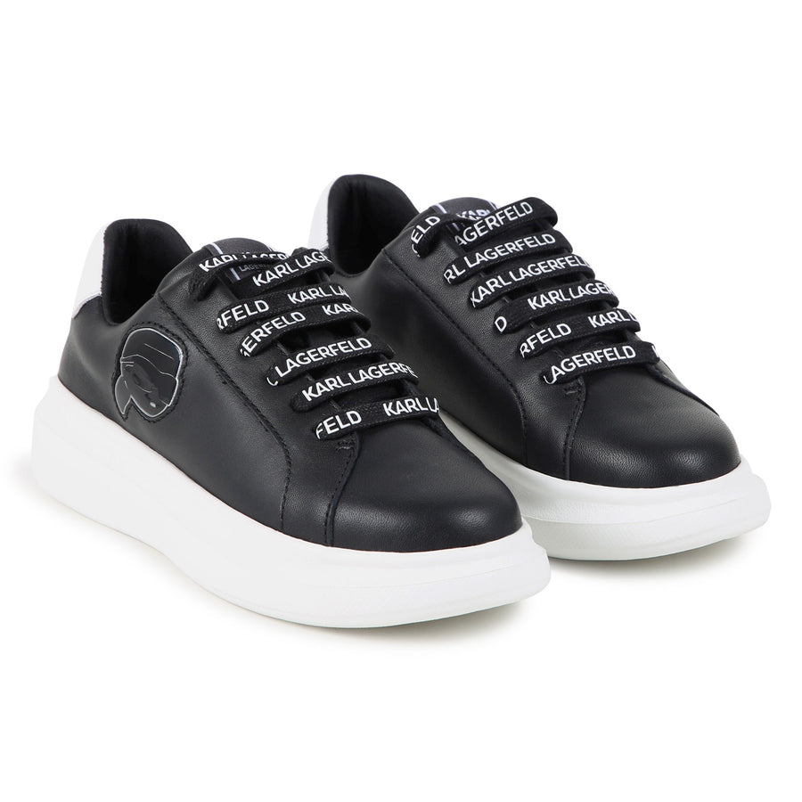 Lace Up Low Sneakers With Karl Rubber Badge - Black - Posh New York