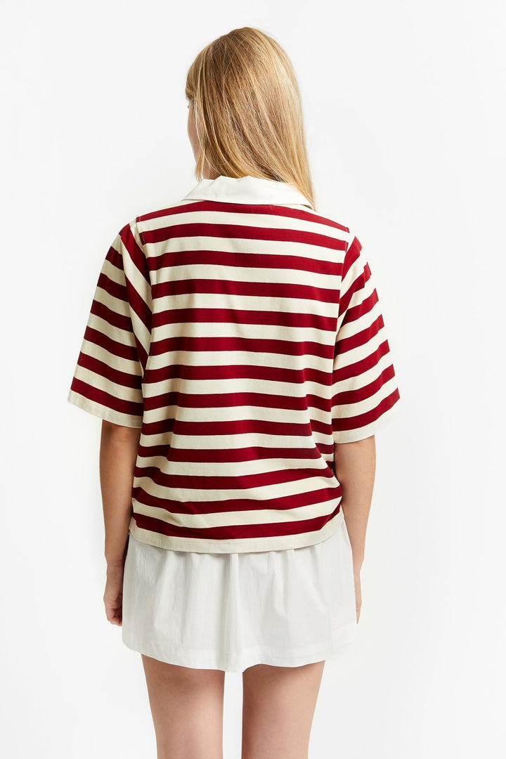 Large Stripes Polo T-Shirt - Rooibos Red - Posh New York
