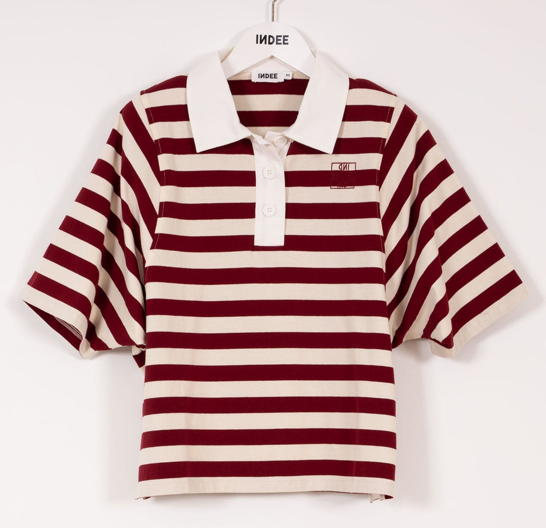 Large Stripes Polo T-Shirt - Rooibos Red - Posh New York
