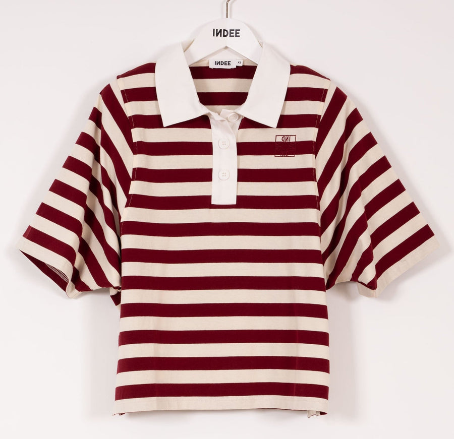 Large Stripes Polo T-Shirt - Rooibos Red - Posh New York