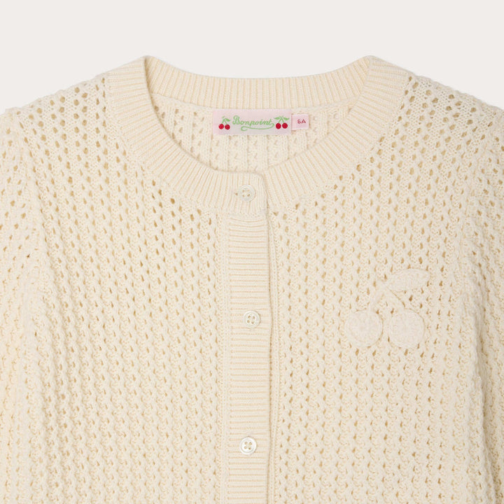 Leonita Knitted Cardigan With Cherry - Ecru 003 - Posh New York