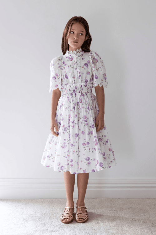 Lilac Floral Shirred Waist Dress - Lilac Floral - Posh New York