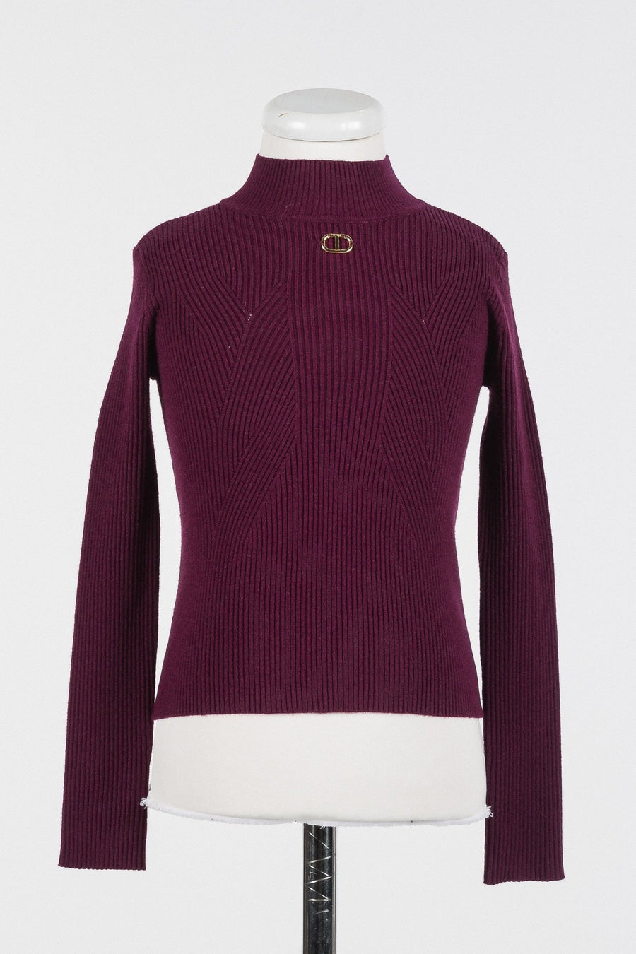 Logo Knit Turtleneck - Burgundy - Posh New York