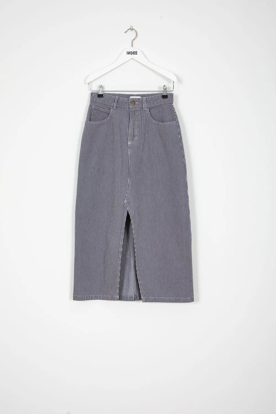 Long Denim Skirt with Stripes - Stripe - Posh New York