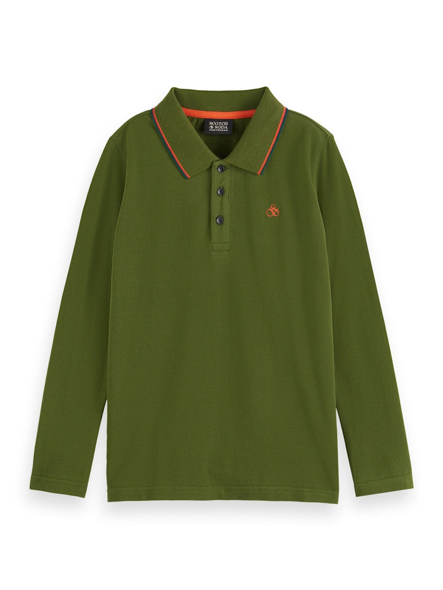 Long Sleeved Polo with Tipping - Military - Posh New York