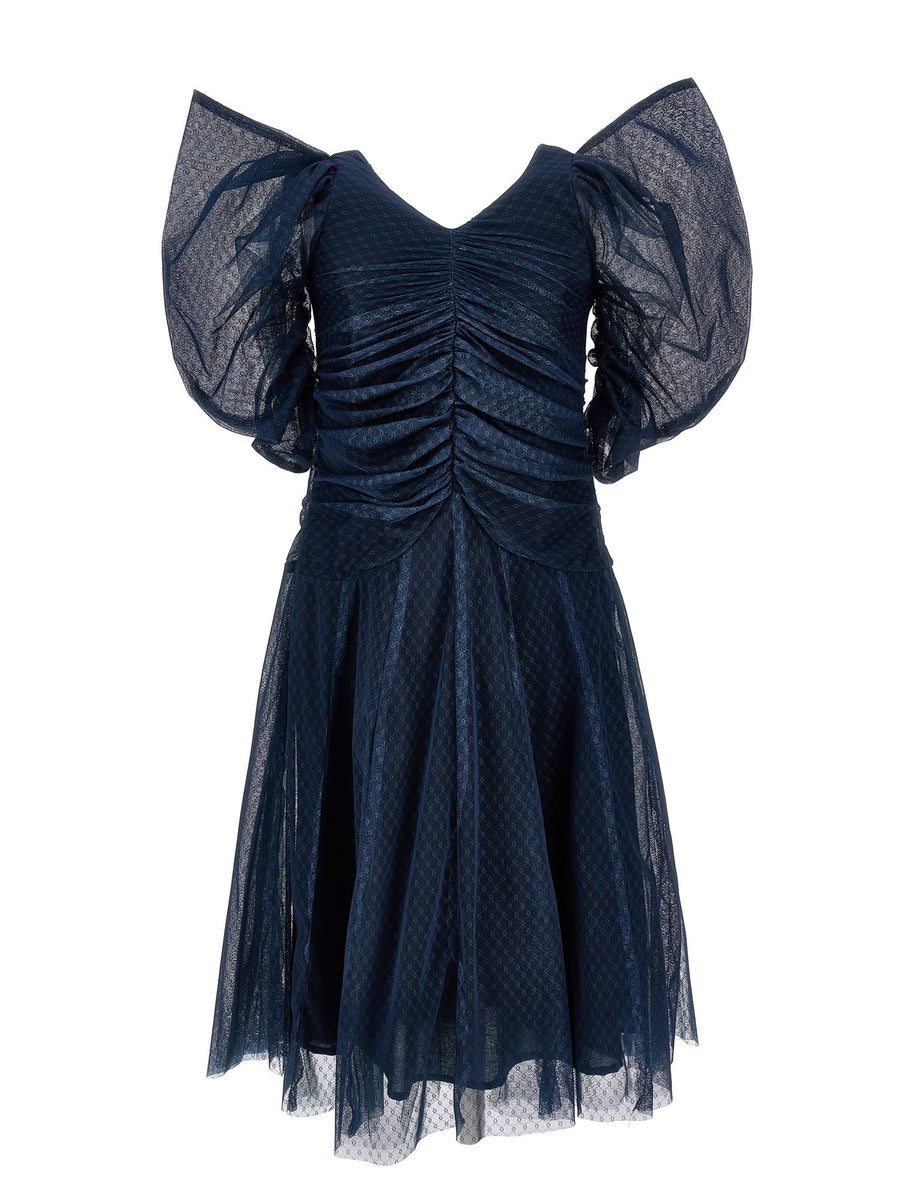 Ls All Over Print Tulle Dress - Blue - Posh New York
