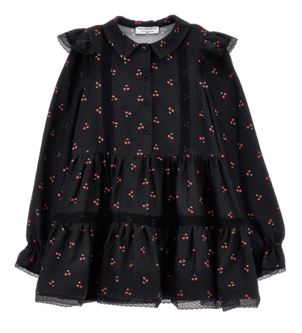 LS All Over Printed Dress - Black - Posh New York