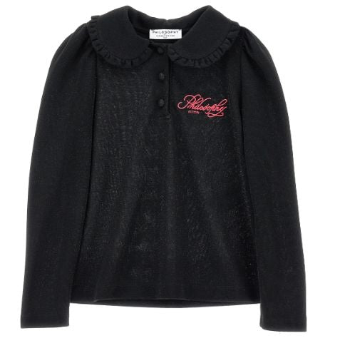 Ls Blouse W Collar N Logo - Black - Posh New York