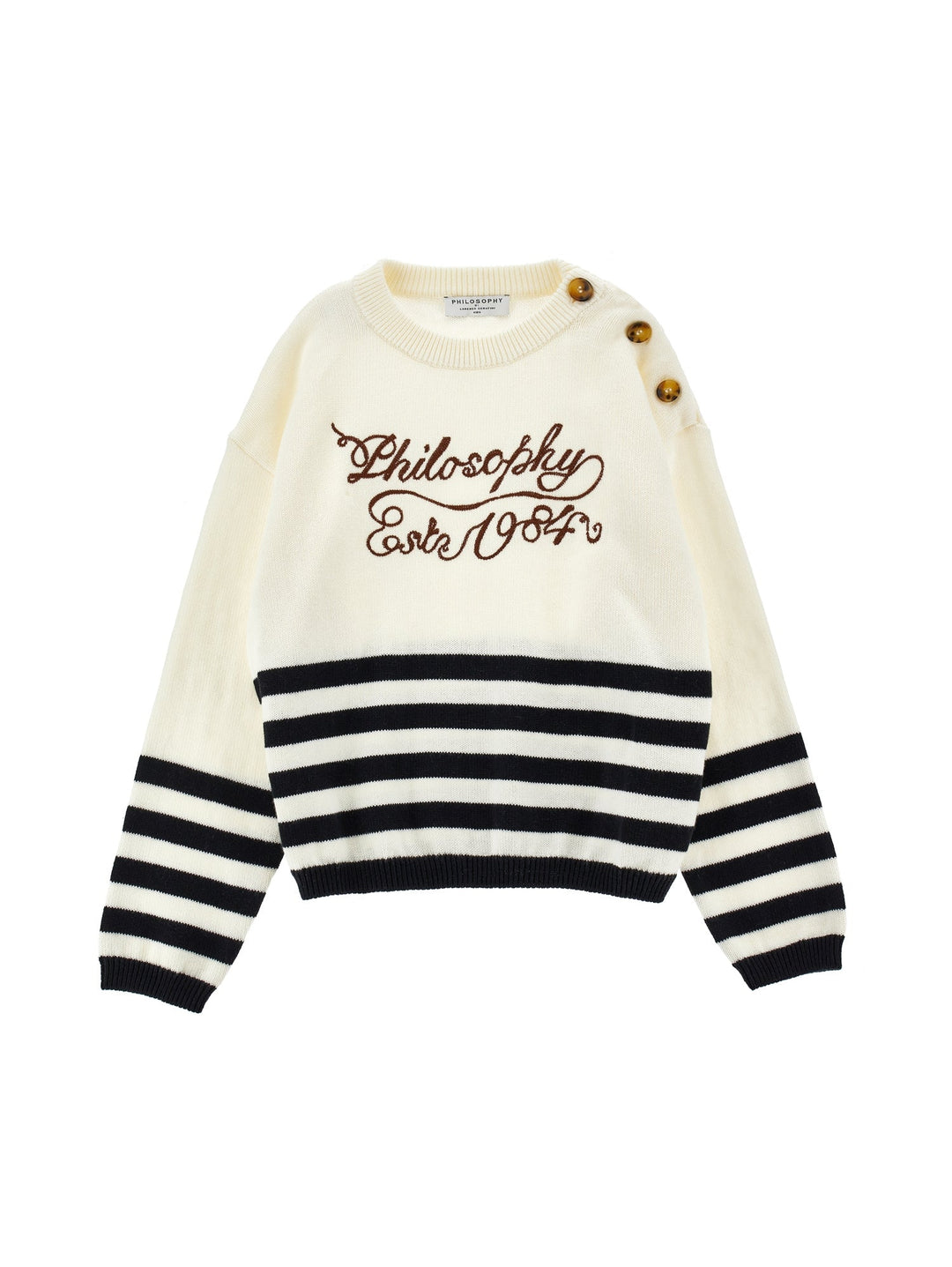 Ls Pullover w logo - Cream Black - Posh New York