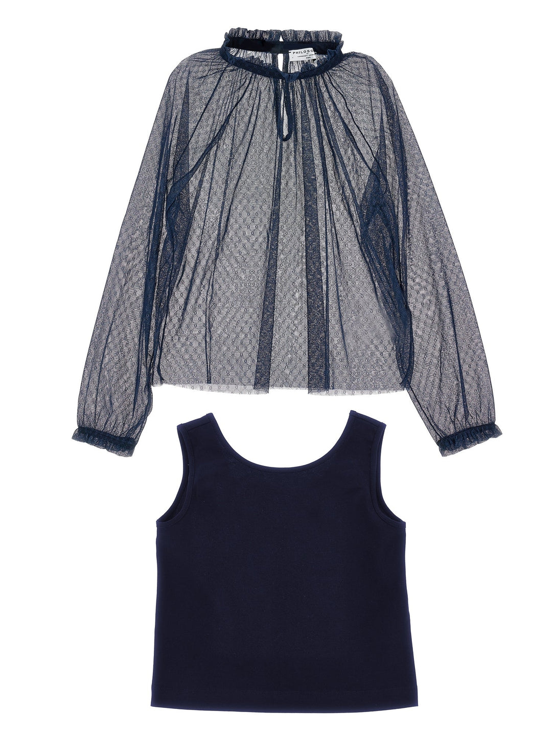 Ls Tulle Blouse - Navy - Posh New York