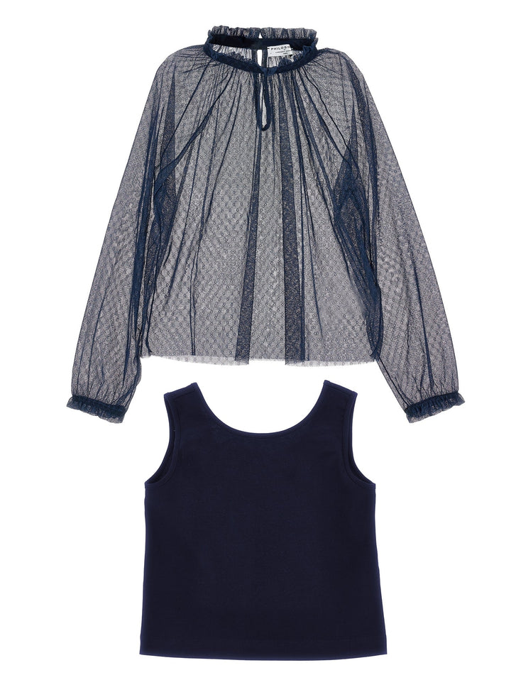 Ls Tulle Blouse - Navy - Posh New York