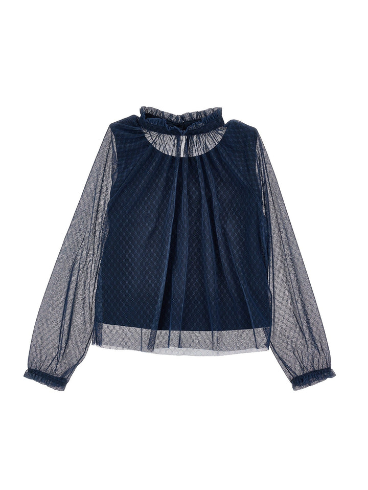 Ls Tulle Blouse - Navy - Posh New York