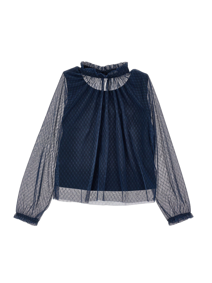 Ls Tulle Blouse - Navy - Posh New York