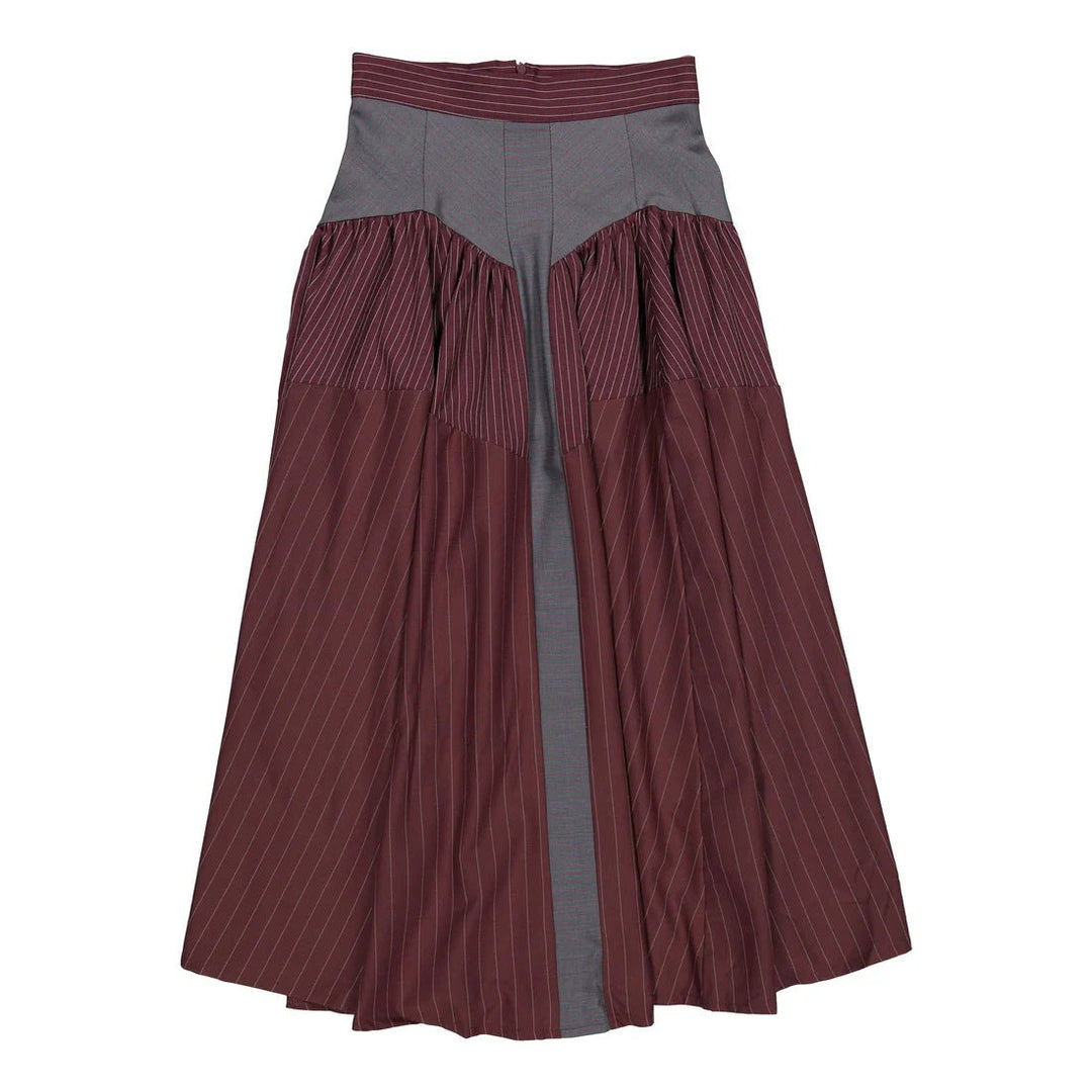 Maroon Pin Stripe Drop Waiste Skirt - Multicolor - Posh New York