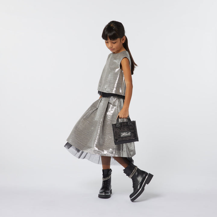 Mid Length Metallic Mesh Skirt - Silver - Posh New York