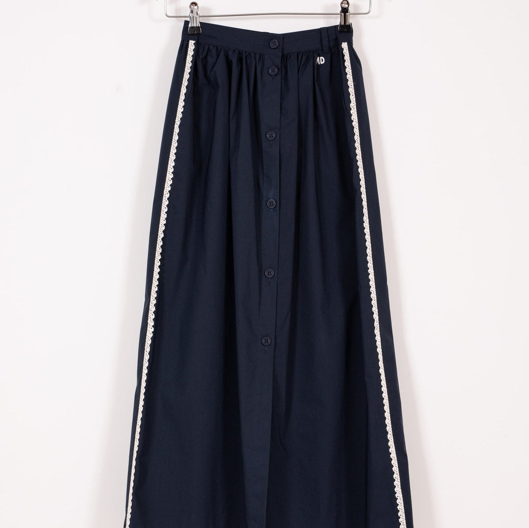Mid Length Skirt With Buttons - Navy - Posh New York