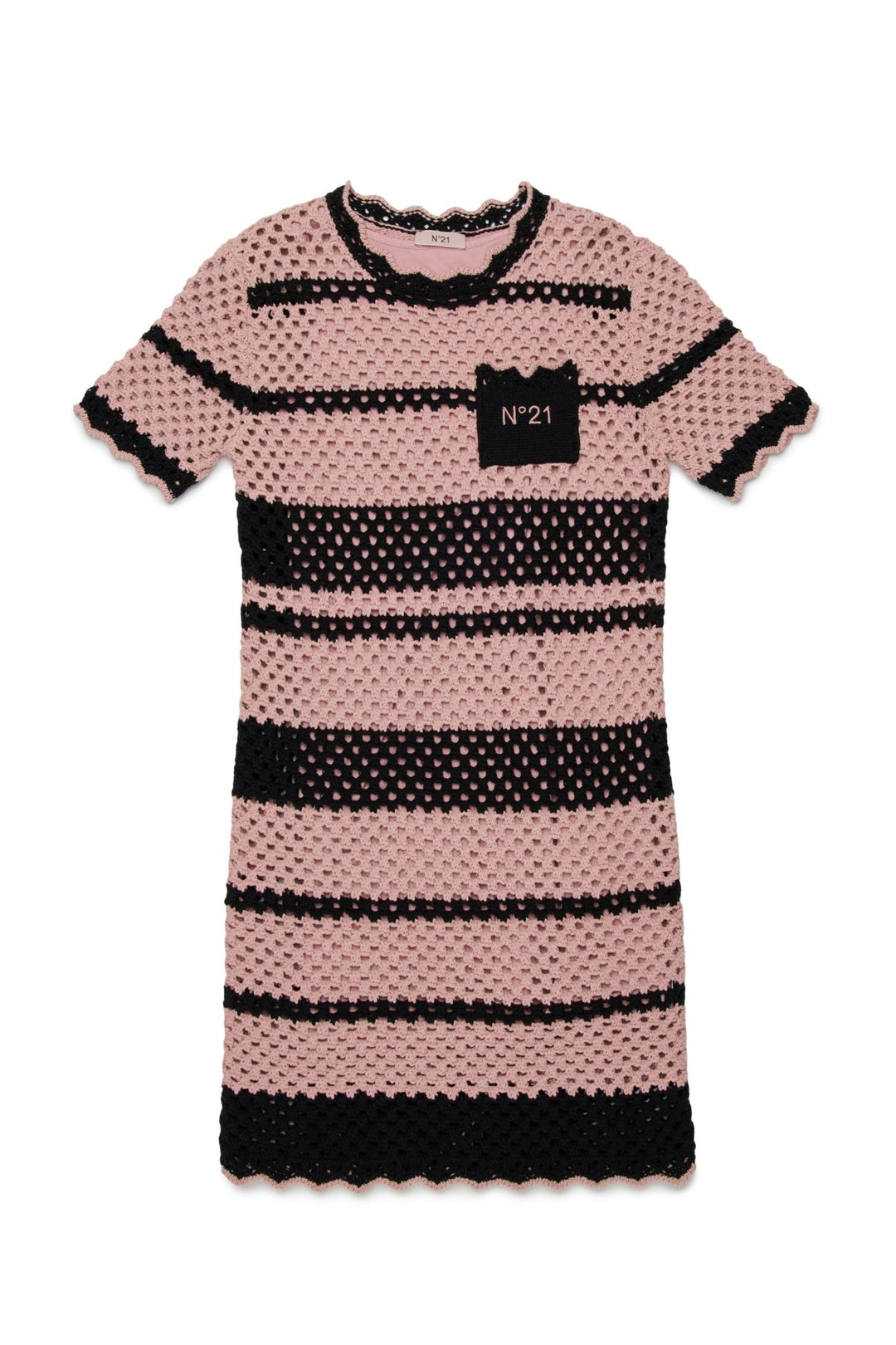 Midi Crochet Dress With Tank Lining - Pink Black - Posh New York