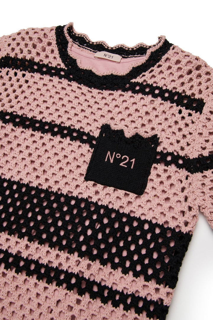 Midi Crochet Dress With Tank Lining - Pink Black - Posh New York