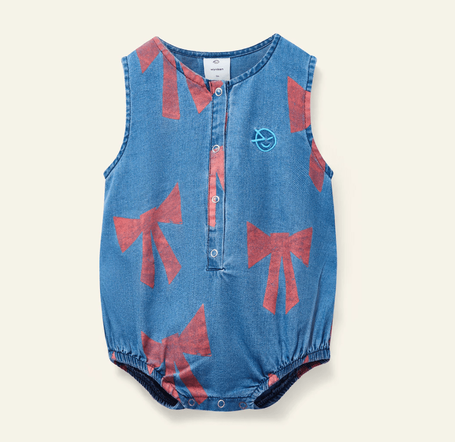 Mini Bow Cotton Twill Romper - Twill Denim - Posh New York