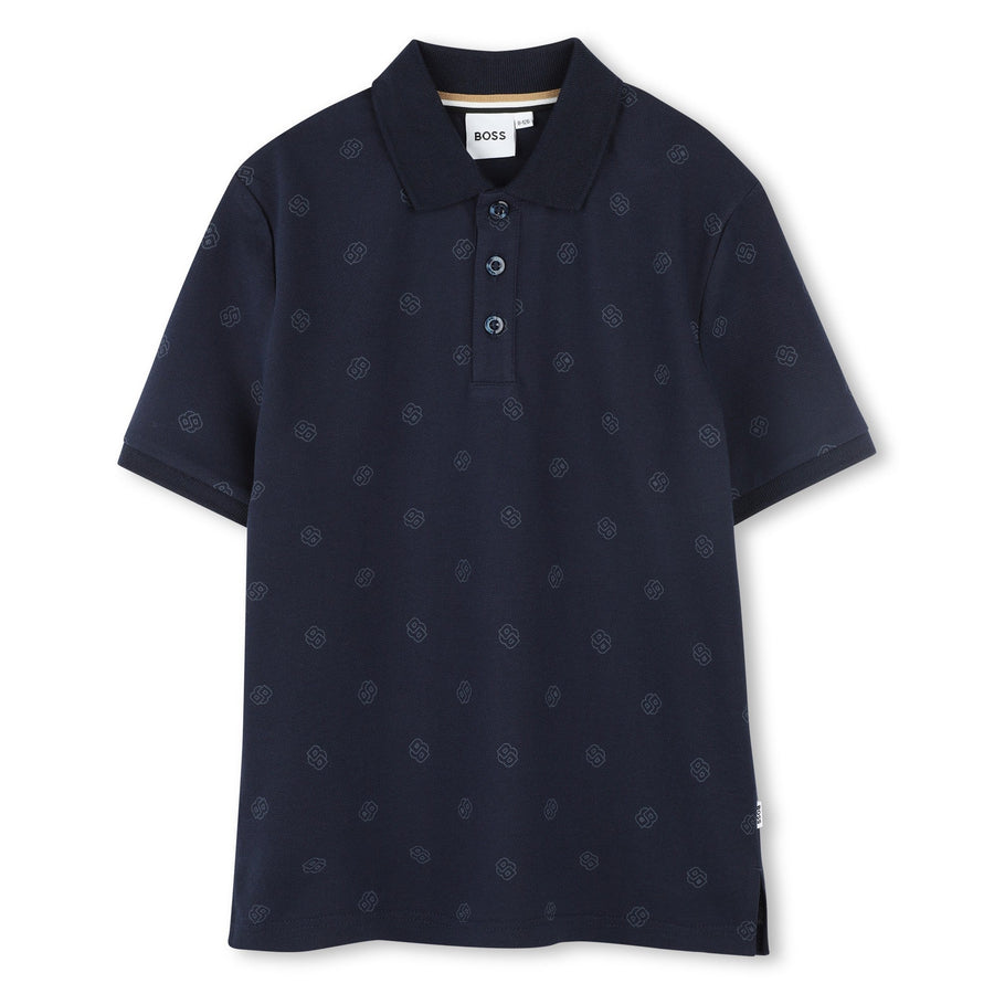 Mini Me Allover B Print Polo - Navy - Posh New York