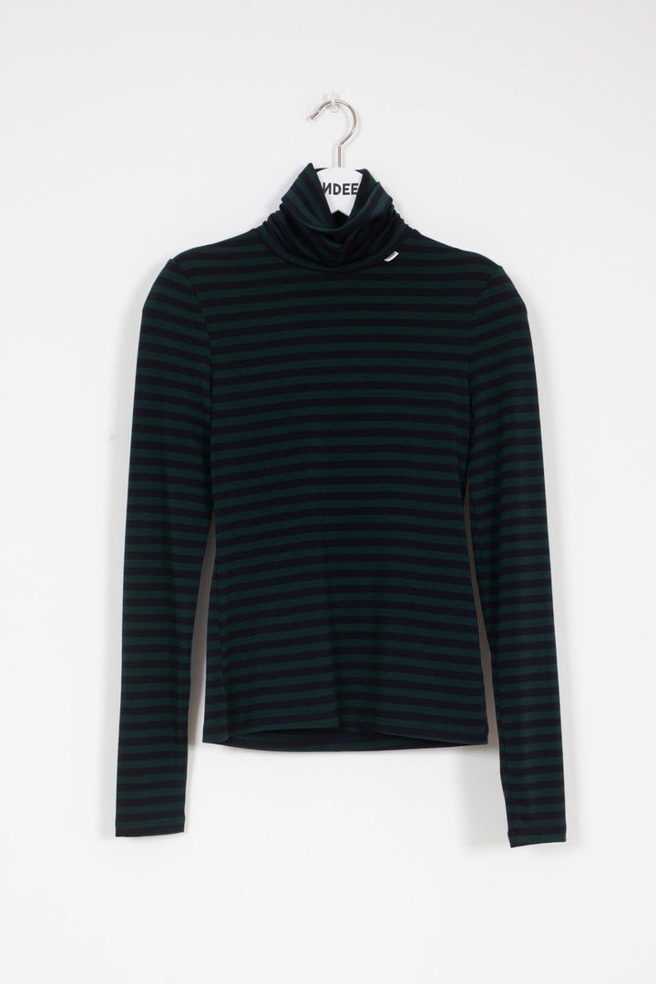 Mock Neck LS Striped Top - Green - Posh New York