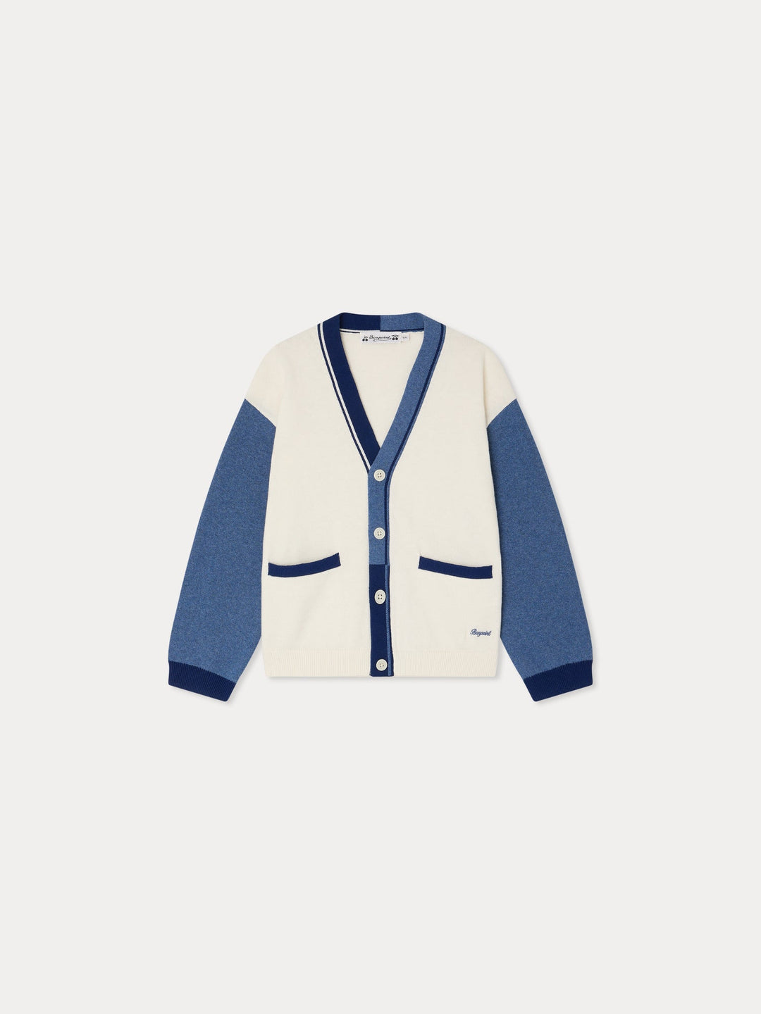 Navy And White V - Neck Cardigan - RA Blanc Lait 202 - Posh New York