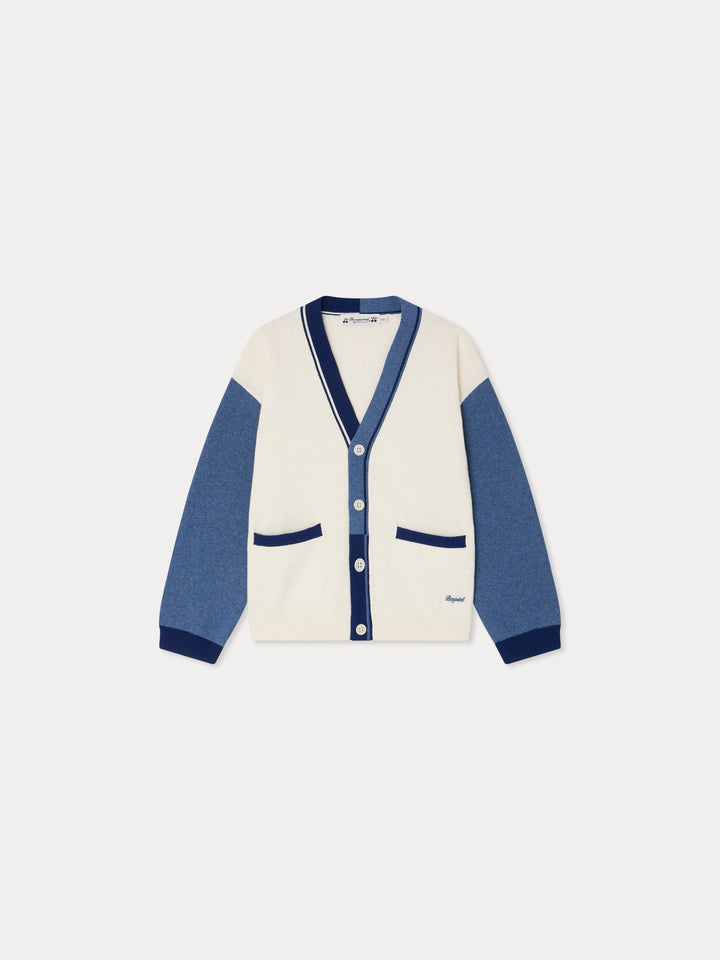 Navy And White V - Neck Cardigan - RA Blanc Lait 202 - Posh New York