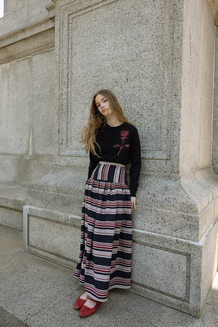 Navy Rose Embroidered Cardigan - Dark Navy - Posh New York