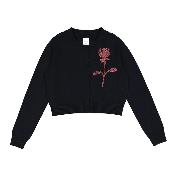 Navy Rose Embroidered Cardigan - Dark Navy - Posh New York