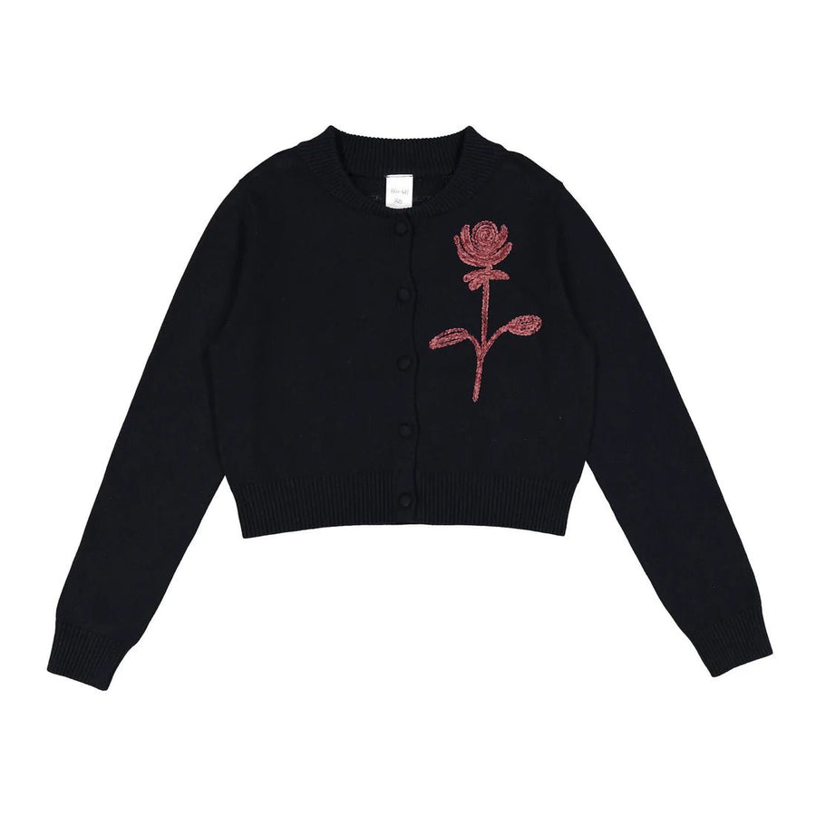 Navy Rose Embroidered Cardigan - Dark Navy - Posh New York