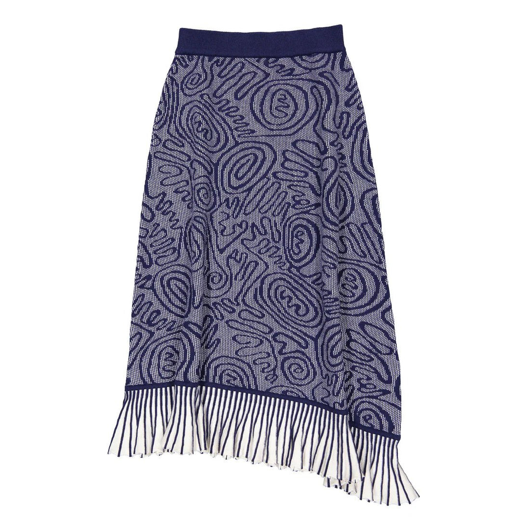 Navy Swirl Print Ruffle Skirt - Navy - Posh New York